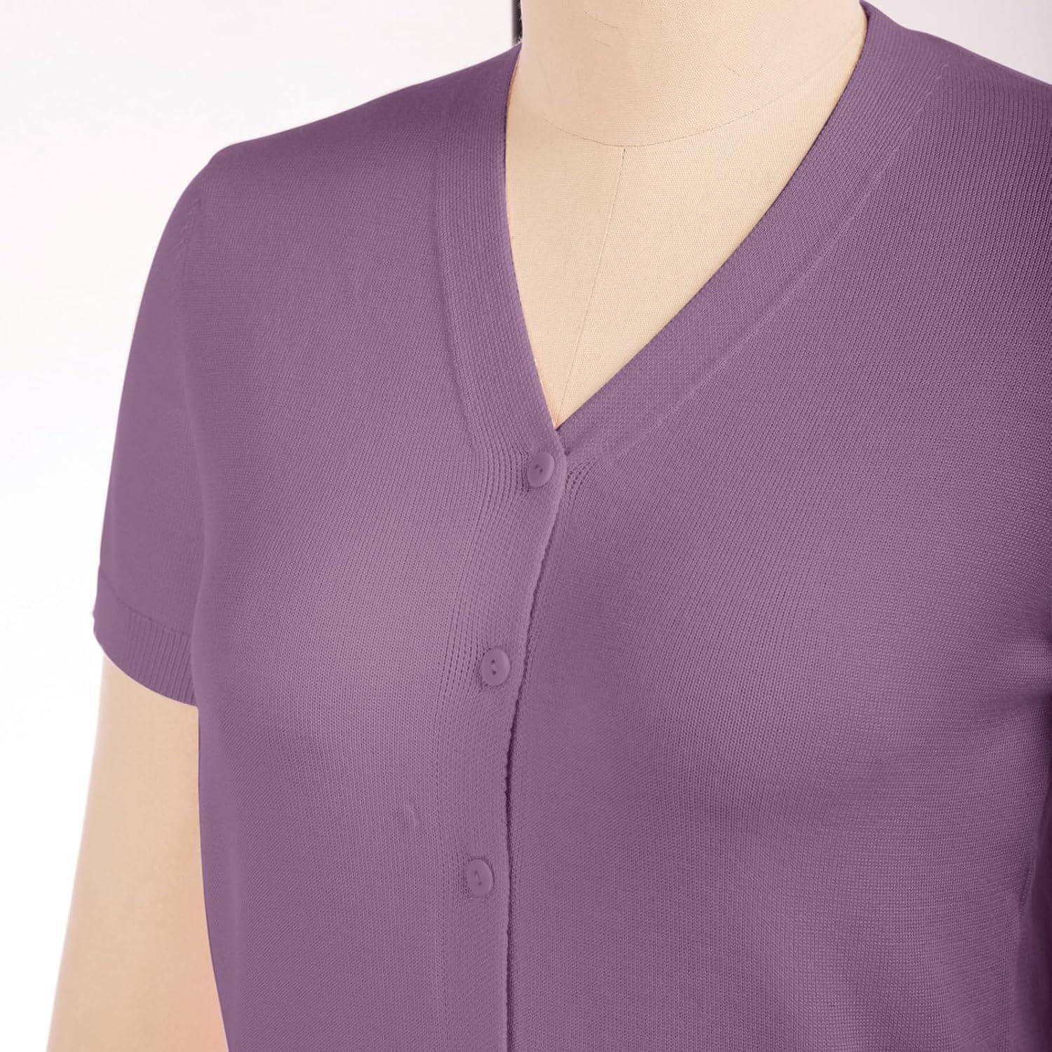 imageGRACE KARIN Womens Short Sleeve Cardigan Sweaters 2026 Summer Lightweight Cropped Cardigan V Neck Casual Clothing TopsPurple