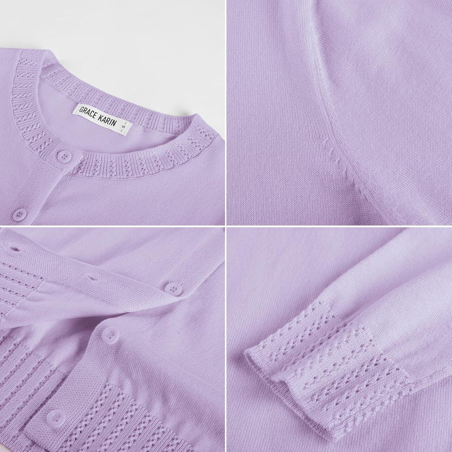 imageGRACE KARIN Womens Cropped Cardigan Sweaters Trendy Lightweight Shrugs Button Up Long Sleeve Knit TopsLight Purple
