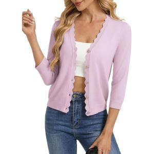 GRACE KARIN Women’s 3/4 Sleeve V Neck Button Down Lightweight Cardigan Sweater Open Front Dressy Shrugs Spring Fashion(Light Purple)