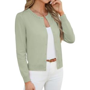 GRACE KARIN Womens Cropped Cardigan Sweaters Trendy Lightweight Shrugs Button Up Long Sleeve Knit Tops(Light Green)