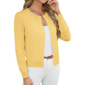 GRACE KARIN Womens Cropped Cardigan Sweaters Trendy Lightweight Shrugs Button Up Long Sleeve Knit Tops(Yellow)