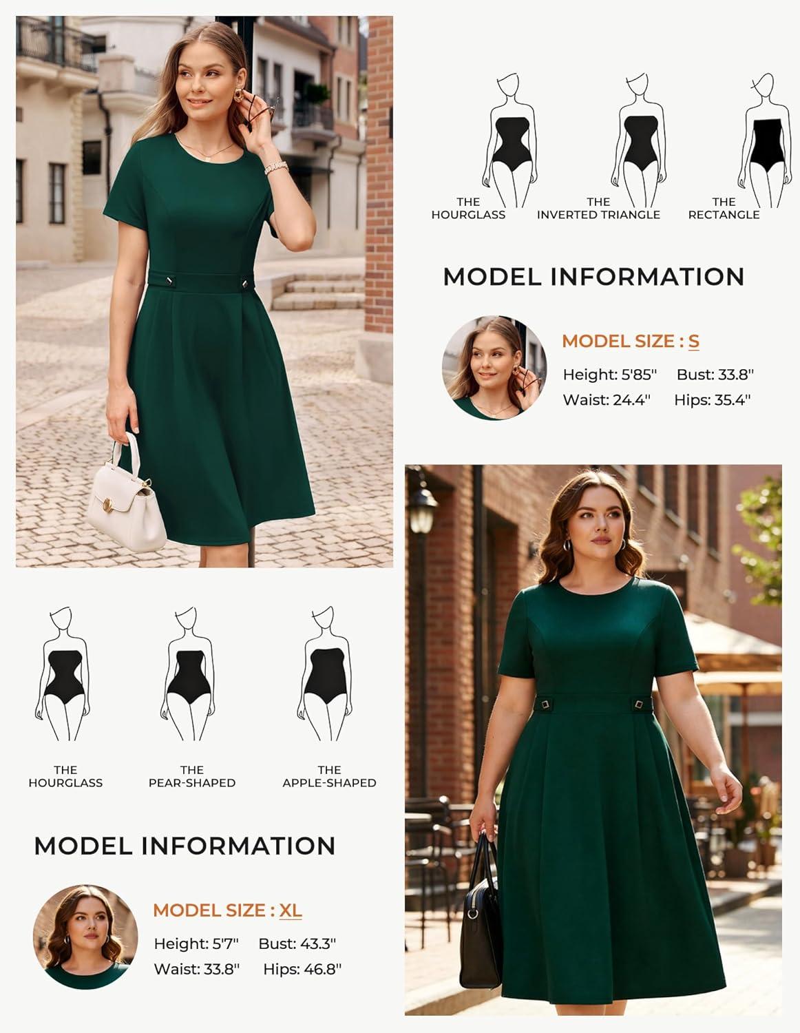 imageGRACE KARIN Church Dresses for Women 2026 Short Sleeve A Line Work Dresses Fit and Flare Dress with PocketsDark Green