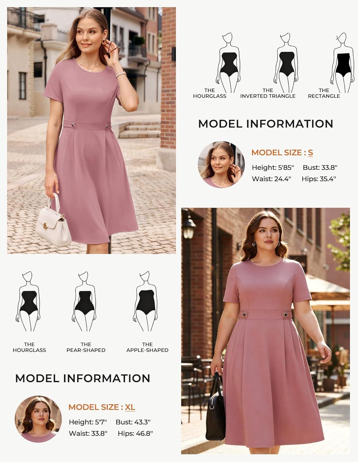 imageGRACE KARIN Church Dresses for Women 2026 Short Sleeve A Line Work Dresses Fit and Flare Dress with PocketsGray Pink