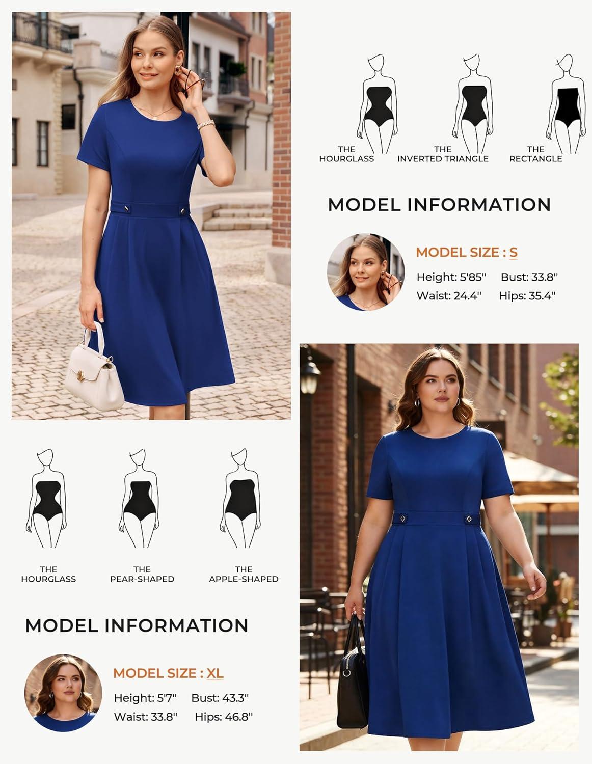 imageGRACE KARIN Church Dresses for Women 2026 Short Sleeve A Line Work Dresses Fit and Flare Dress with PocketsRoyal Blue