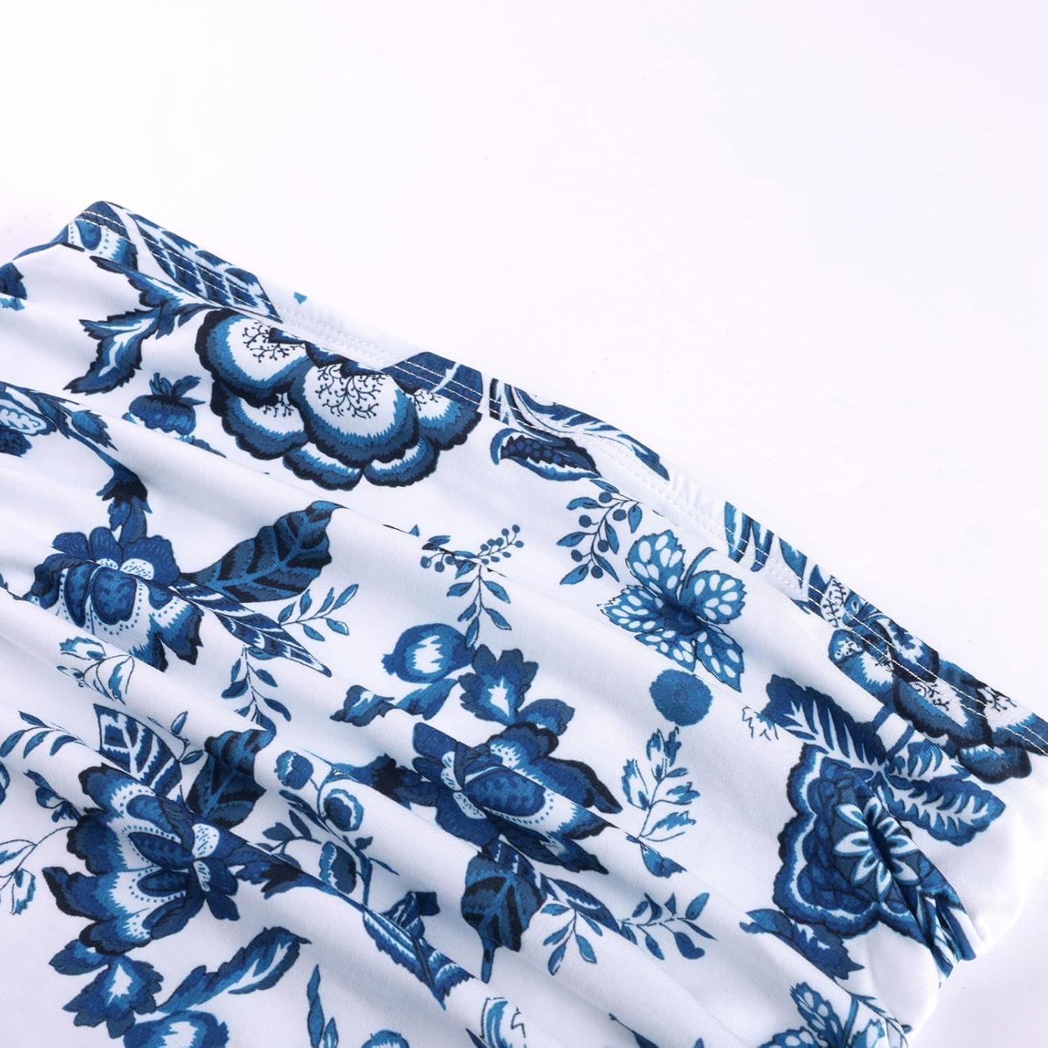 imageGRACE KARIN Women Strapless Dress Casual Loose Ruched Long Maxi Dress with PocketsBlue Flower