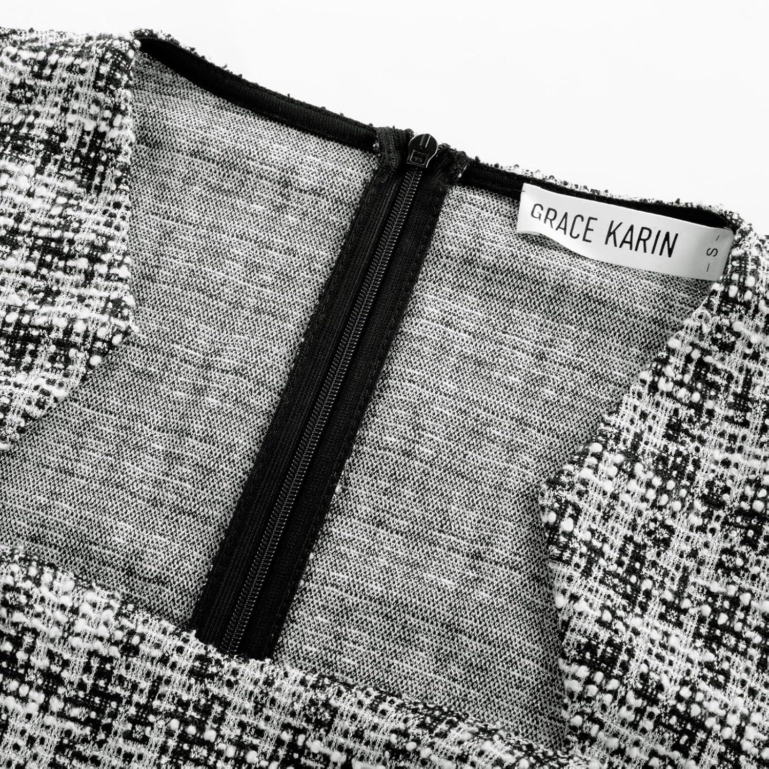 imageGRACE KARIN Womens Gorgeous Pencil Dress Cap Sleeve Tweed Pencil Dress for WorkBlackplaid