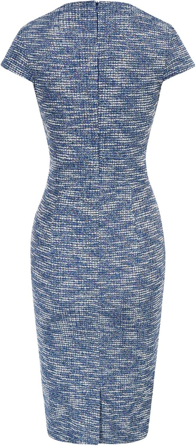 imageGRACE KARIN Womens Gorgeous Pencil Dress Cap Sleeve Tweed Pencil Dress for WorkBlue Textured