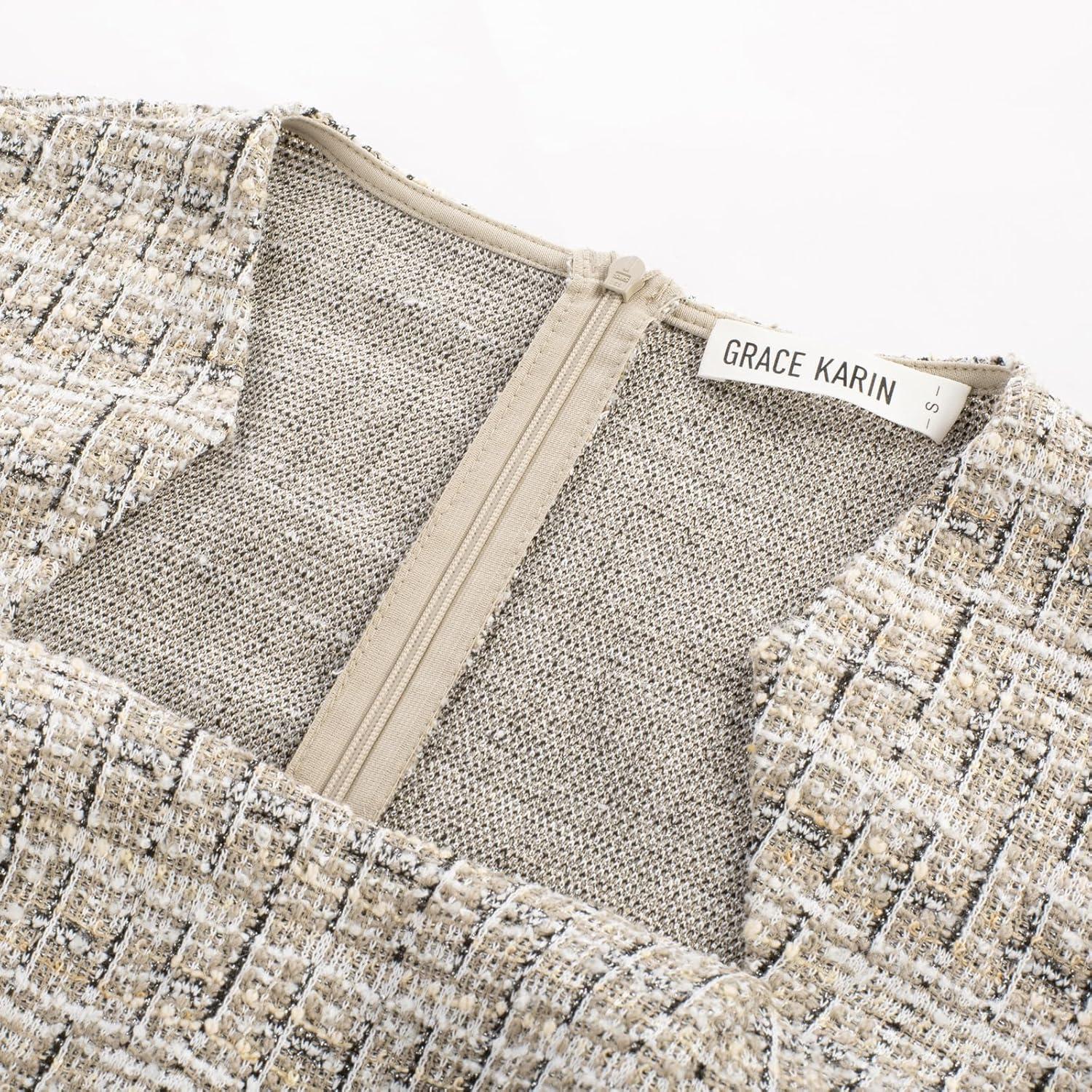imageGRACE KARIN Womens Gorgeous Pencil Dress Cap Sleeve Tweed Pencil Dress for WorkBrownplaid
