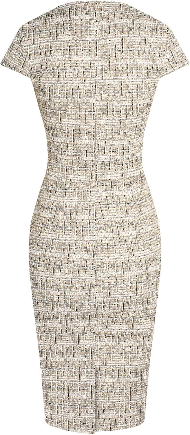 imageGRACE KARIN Womens Gorgeous Pencil Dress Cap Sleeve Tweed Pencil Dress for WorkBrownplaid