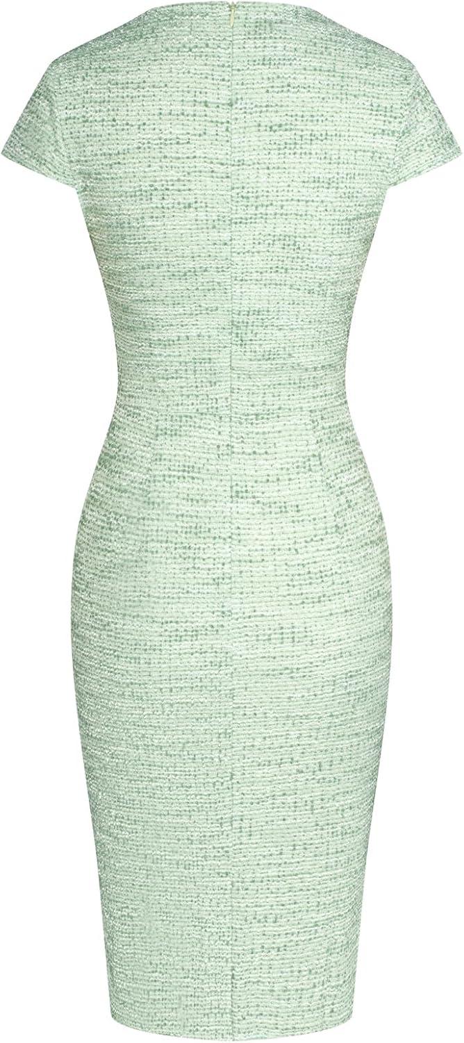 imageGRACE KARIN Womens Gorgeous Pencil Dress Cap Sleeve Tweed Pencil Dress for WorkGreen White