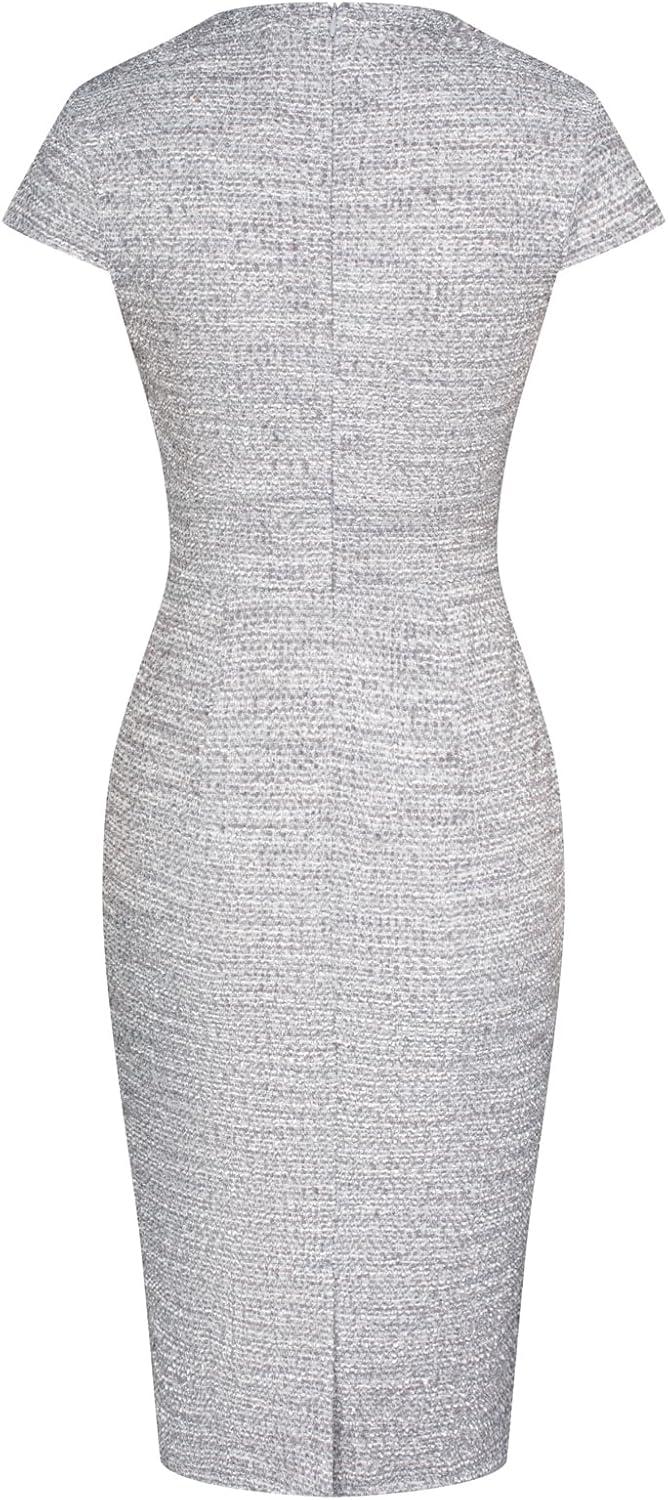 imageGRACE KARIN Womens Gorgeous Pencil Dress Cap Sleeve Tweed Pencil Dress for WorkGrey