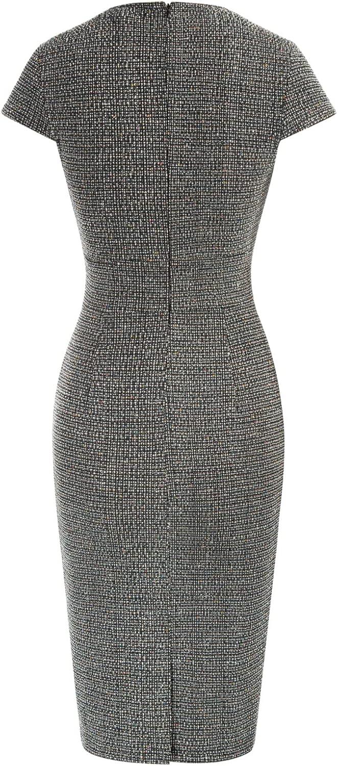 imageGRACE KARIN Womens Gorgeous Pencil Dress Cap Sleeve Tweed Pencil Dress for WorkGrey Tweed