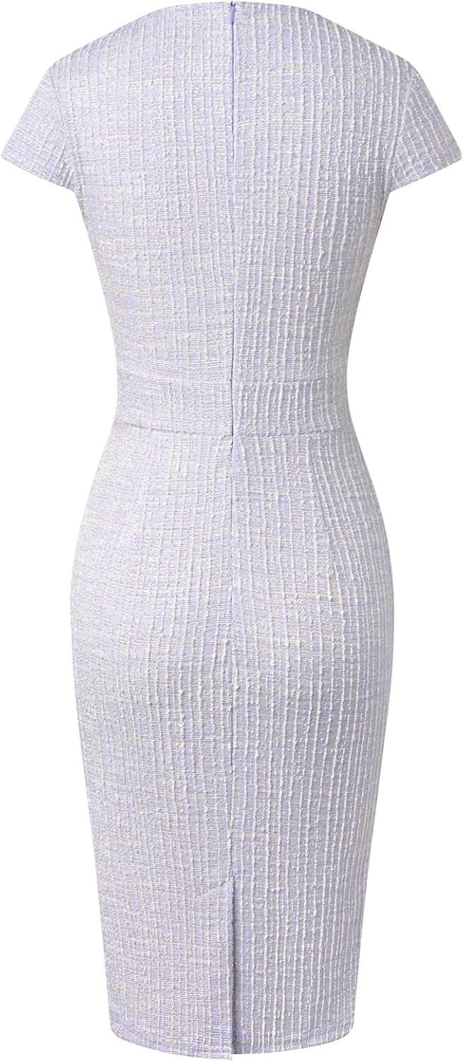 imageGRACE KARIN Womens Gorgeous Pencil Dress Cap Sleeve Tweed Pencil Dress for WorkLilac