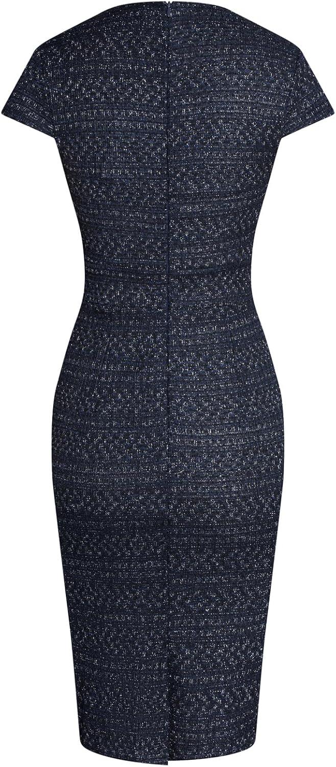 imageGRACE KARIN Womens Gorgeous Pencil Dress Cap Sleeve Tweed Pencil Dress for WorkNavy