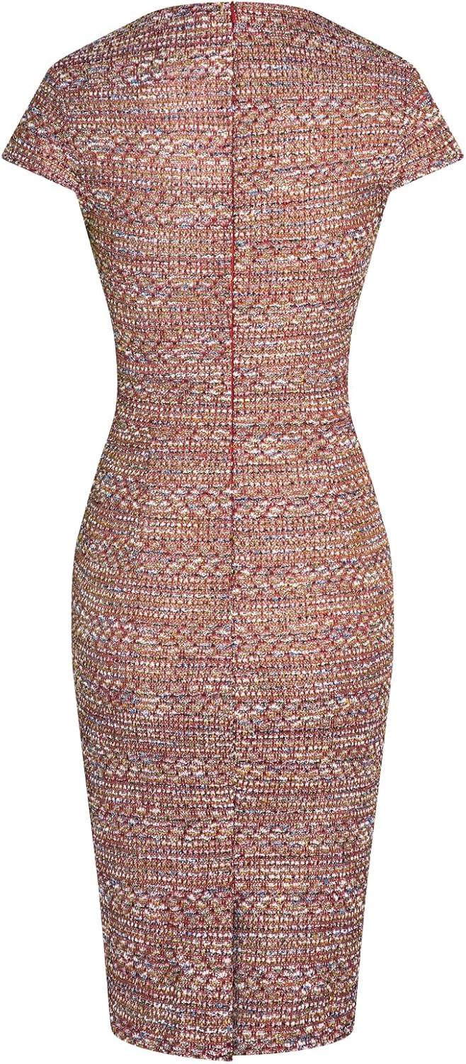 imageGRACE KARIN Womens Gorgeous Pencil Dress Cap Sleeve Tweed Pencil Dress for WorkRed
