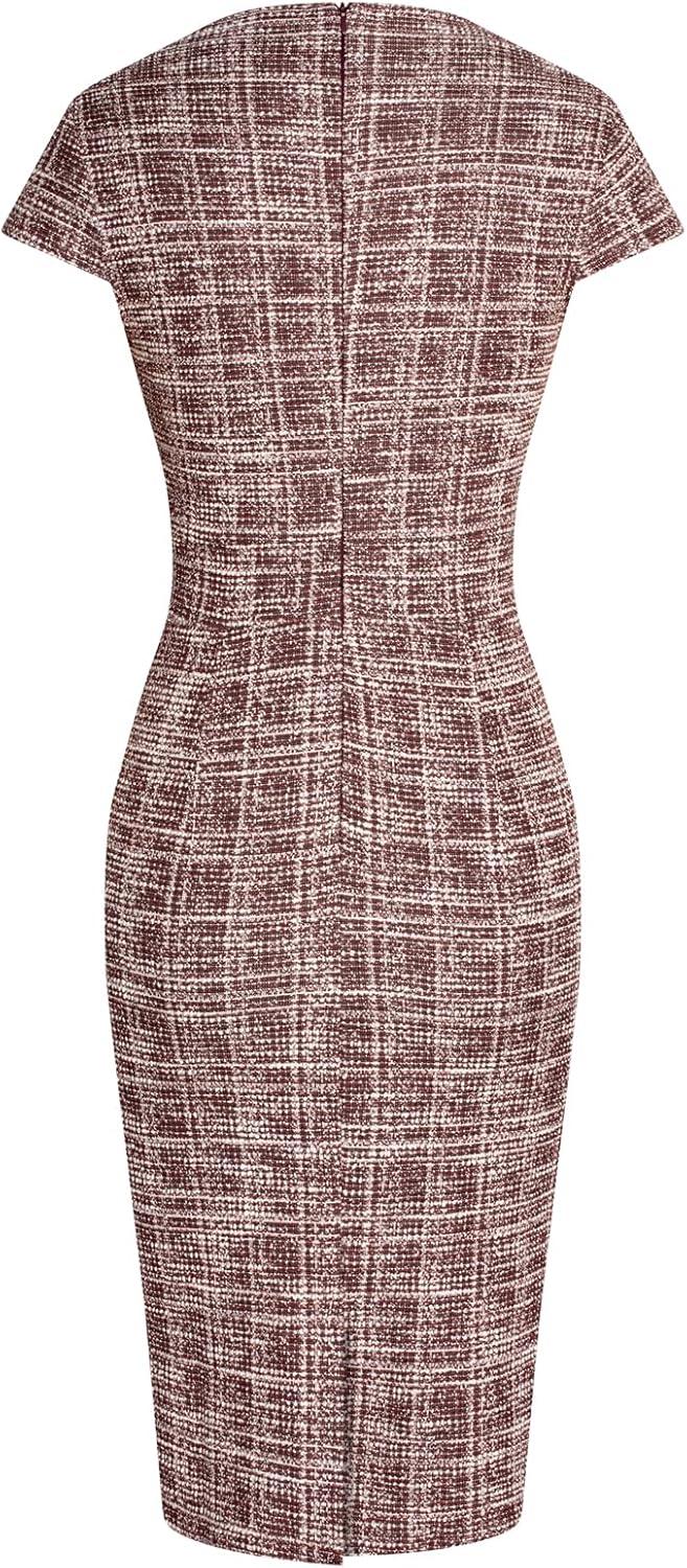 imageGRACE KARIN Womens Gorgeous Pencil Dress Cap Sleeve Tweed Pencil Dress for WorkRedplaid