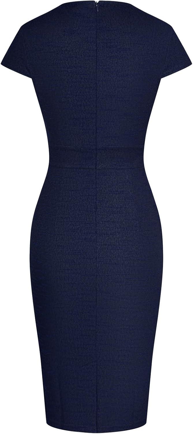 imageGRACE KARIN Womens Gorgeous Pencil Dress Cap Sleeve Tweed Pencil Dress for WorkRoyal Blue