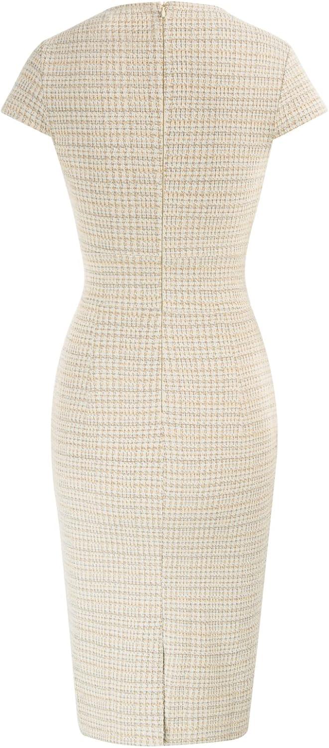 imageGRACE KARIN Womens Gorgeous Pencil Dress Cap Sleeve Tweed Pencil Dress for WorkYellow Tweed