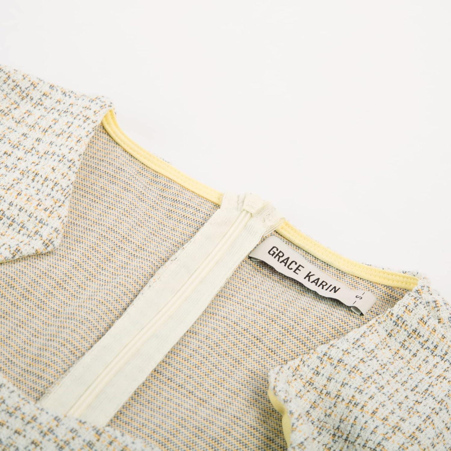 imageGRACE KARIN Womens Gorgeous Pencil Dress Cap Sleeve Tweed Pencil Dress for WorkYellow Tweed