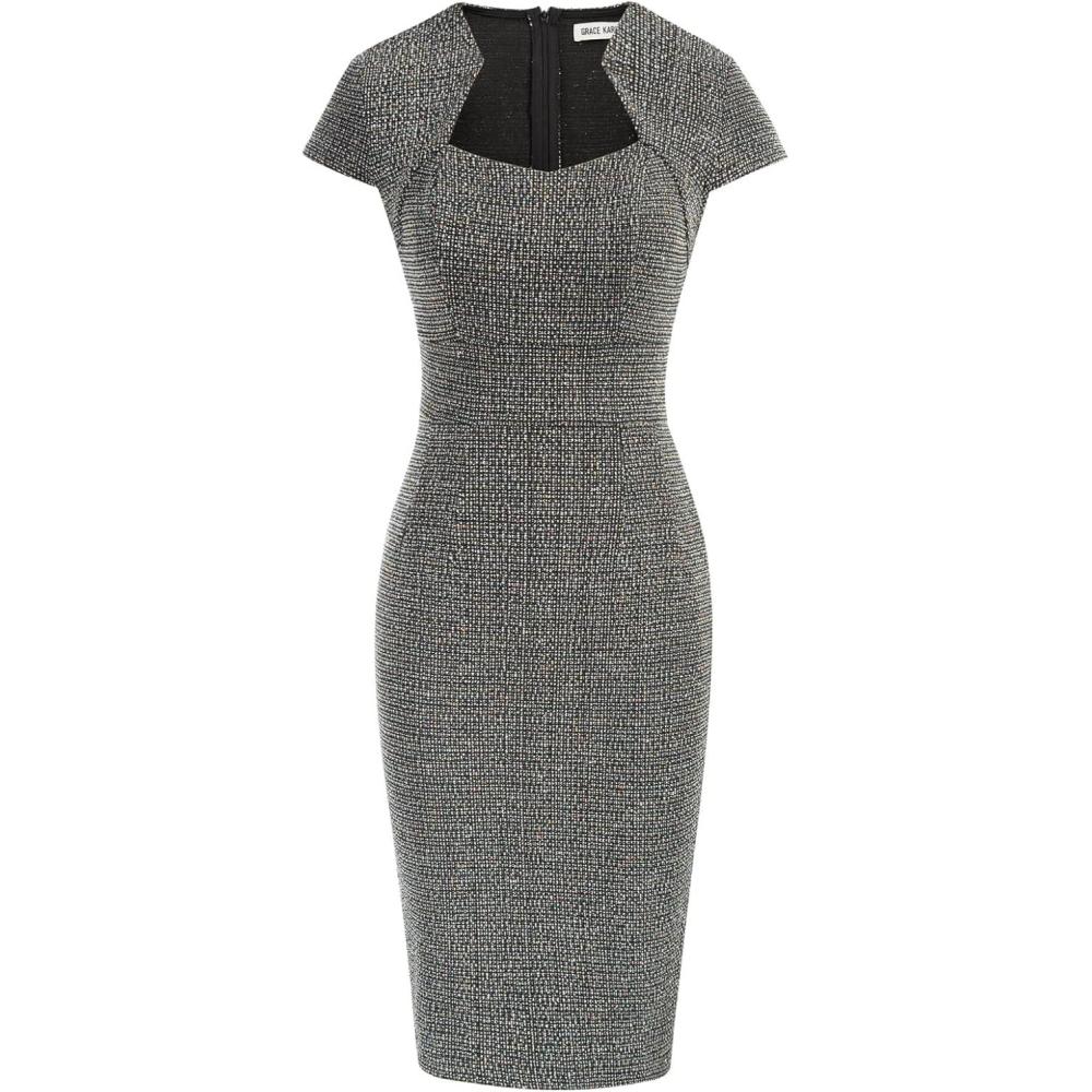 imageGRACE KARIN Womens Gorgeous Pencil Dress Cap Sleeve Tweed Pencil Dress for WorkGrey Tweed