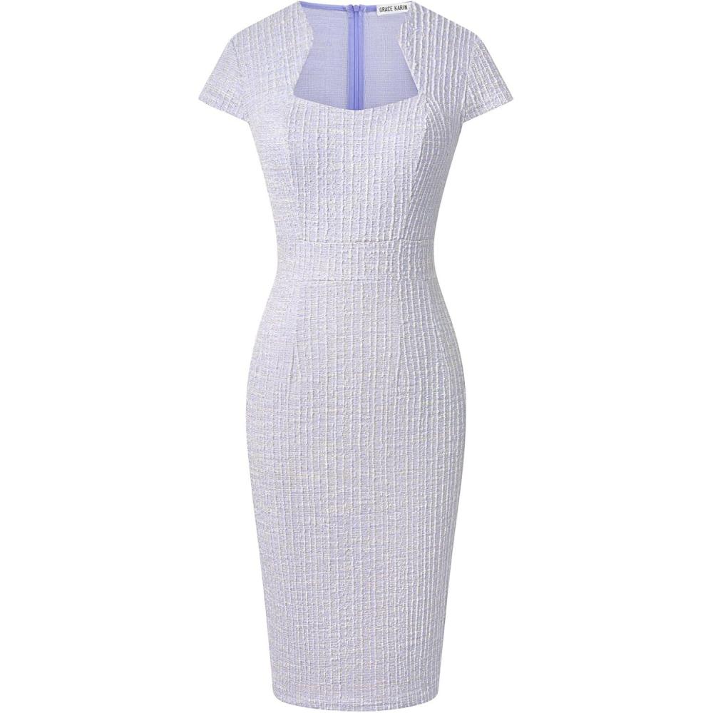 imageGRACE KARIN Womens Gorgeous Pencil Dress Cap Sleeve Tweed Pencil Dress for WorkLilac