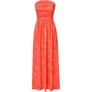 GRACE KARIN Women Strapless Dress Casual Loose Ruched Long Maxi Dress with Pockets(Orange White)