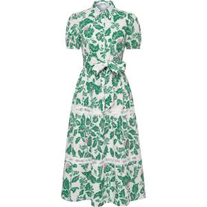 GRACE KARIN Women’s 2026 Summer Floral Flowy Dresses Boho Tie Belt Short Puff Sleeve A Line Maxi Shirt Dress with Pocket(Green Floral)