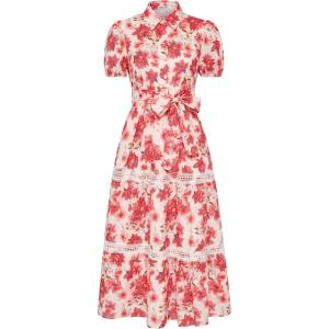 GRACE KARIN Women’s 2026 Summer Floral Flowy Dresses Boho Tie Belt Short Puff Sleeve A Line Maxi Shirt Dress with Pocket(Red Floral)