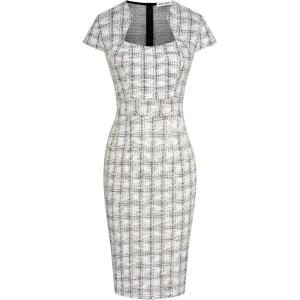 GRACE KARIN Women’s Gorgeous Pencil Dress Cap Sleeve Tweed Pencil Dress for Work(Black White Plaid)