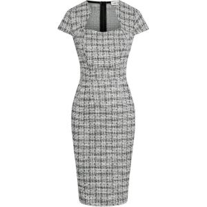 GRACE KARIN Women’s Gorgeous Pencil Dress Cap Sleeve Tweed Pencil Dress for Work(Black(plaid))