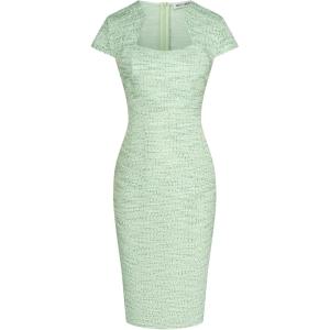 GRACE KARIN Women’s Gorgeous Pencil Dress Cap Sleeve Tweed Pencil Dress for Work(Green White)