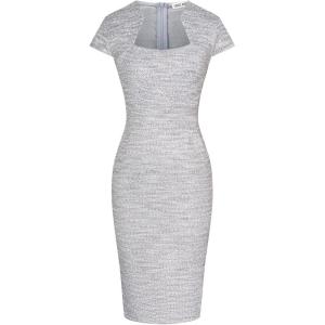 GRACE KARIN Women’s Gorgeous Pencil Dress Cap Sleeve Tweed Pencil Dress for Work(Grey)
