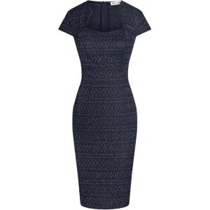 GRACE KARIN Women’s Gorgeous Pencil Dress Cap Sleeve Tweed Pencil Dress for Work(Navy)