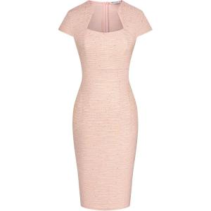 GRACE KARIN Women’s Gorgeous Pencil Dress Cap Sleeve Tweed Pencil Dress for Work(Pink Golden Stripes)