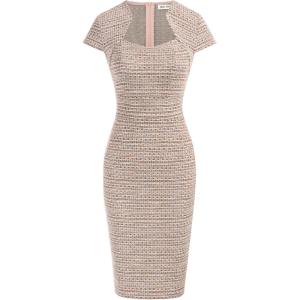 GRACE KARIN Women’s Gorgeous Pencil Dress Cap Sleeve Tweed Pencil Dress for Work(Pink Tweed)