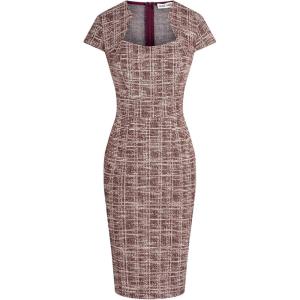 GRACE KARIN Women’s Gorgeous Pencil Dress Cap Sleeve Tweed Pencil Dress for Work(Red(plaid))