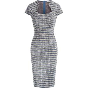 GRACE KARIN Women’s Gorgeous Pencil Dress Cap Sleeve Tweed Pencil Dress for Work(Tweed Plaid-blue)