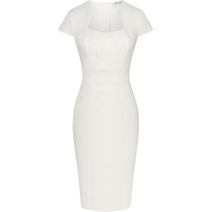 GRACE KARIN Women’s Gorgeous Pencil Dress Cap Sleeve Tweed Pencil Dress for Work(White Golden)