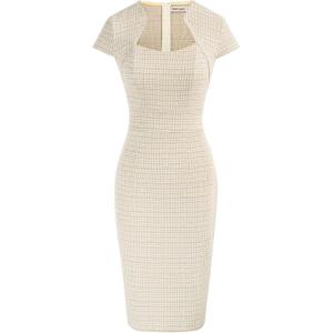 GRACE KARIN Women’s Gorgeous Pencil Dress Cap Sleeve Tweed Pencil Dress for Work(Yellow Tweed)