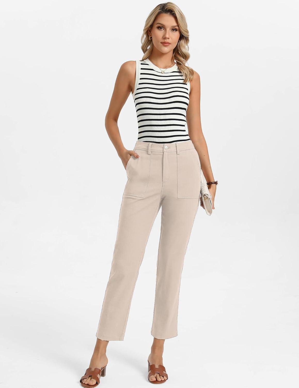 imageGRACE KARIN Womens High Waisted Work Pants Business Casual 2026 Ankle Length Office Dress Trousers with PocketsApricot