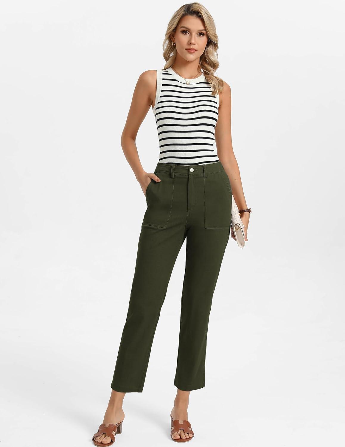 imageGRACE KARIN Womens High Waisted Work Pants Business Casual 2026 Ankle Length Office Dress Trousers with PocketsArmy Green