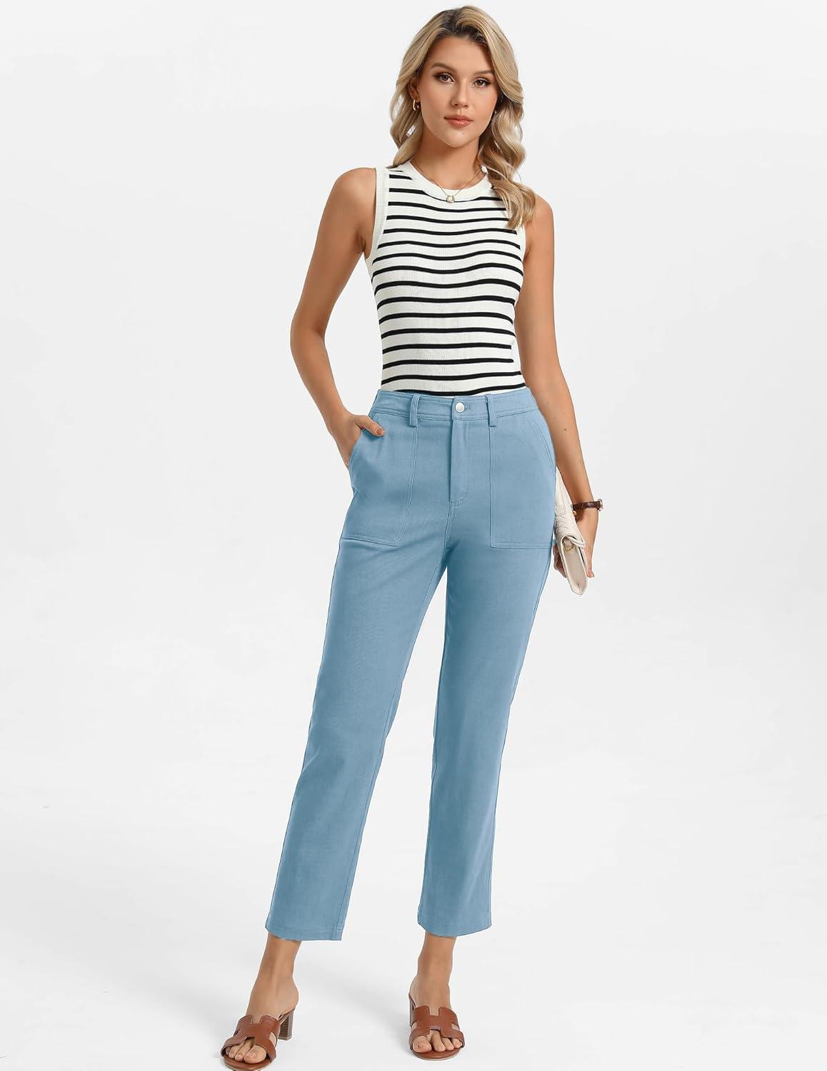 imageGRACE KARIN Womens High Waisted Work Pants Business Casual 2026 Ankle Length Office Dress Trousers with PocketsDark Denim