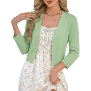GRACE KARIN Women’s 3/4 Sleeve Cropped Cardigan Sweater Lightweight Open Front Dressy Causal Shrug Spring Fashion(Sage Green)