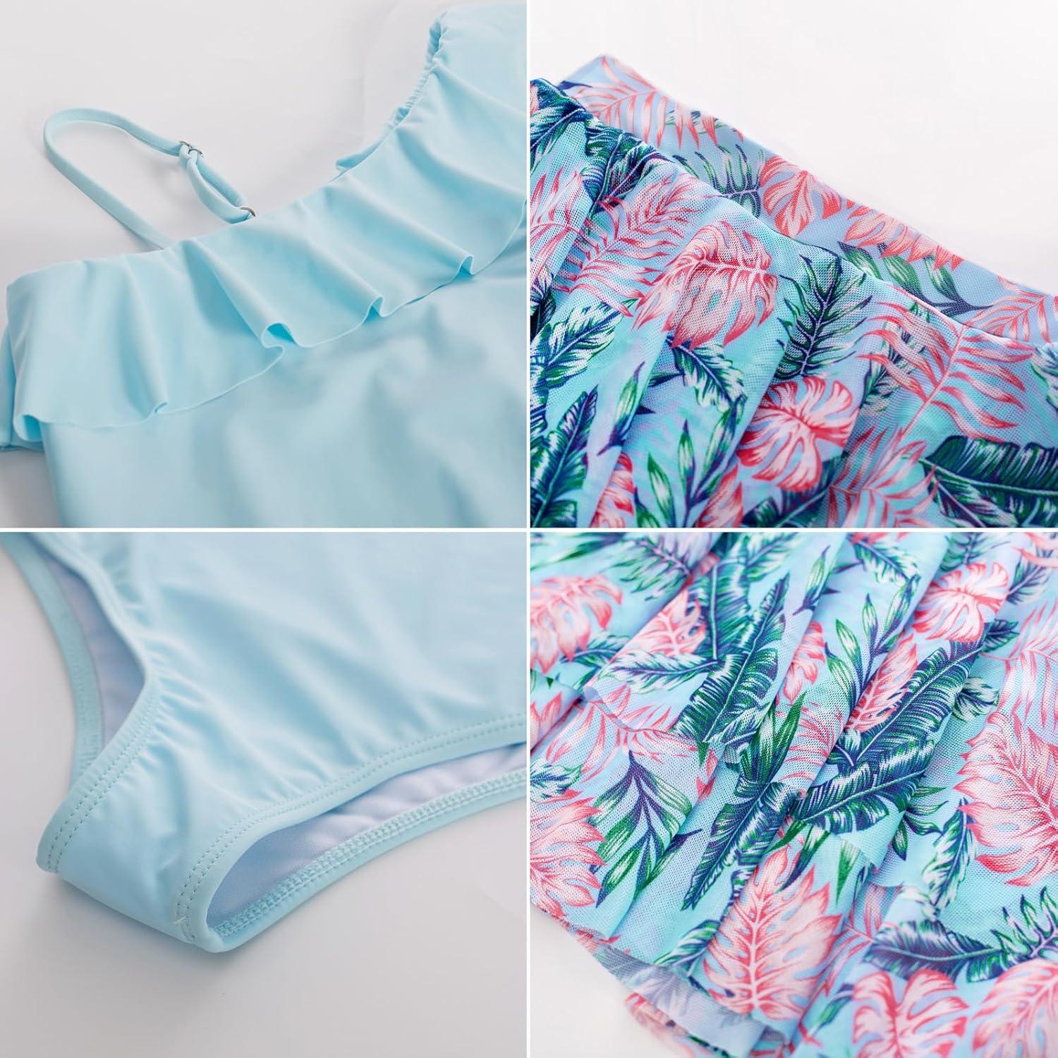 imageGRACE KARIN Girls One Piece Swimsuits with Mesh Skirt Bathing Suit Swimwear 614YBlue