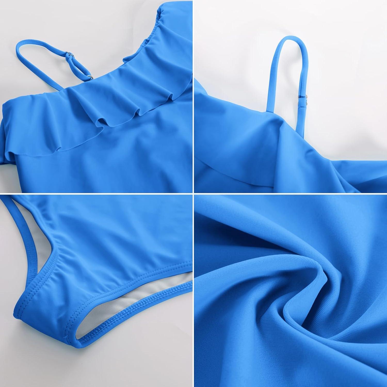 imageGRACE KARIN Girls One Piece Swimsuits with Mesh Skirt Bathing Suit Swimwear 614YBlue Flower
