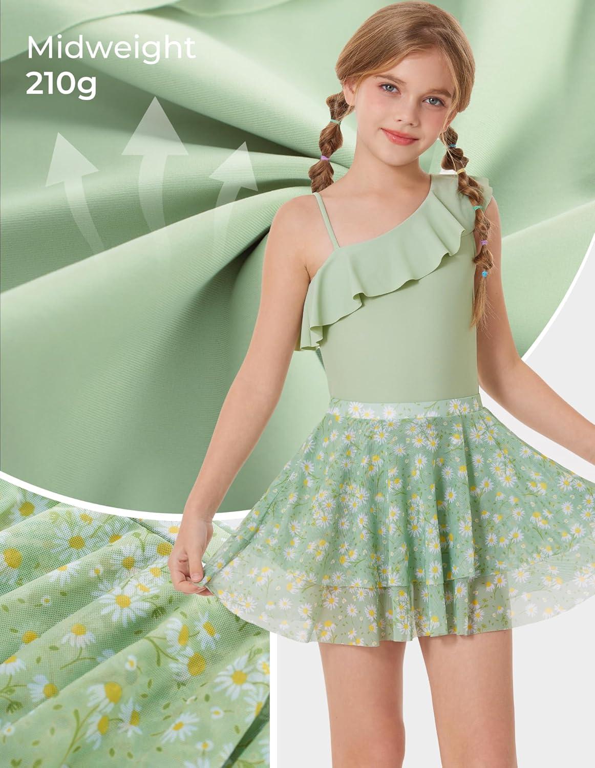 imageGRACE KARIN Girls One Piece Swimsuits with Mesh Skirt Bathing Suit Swimwear 614YGreen