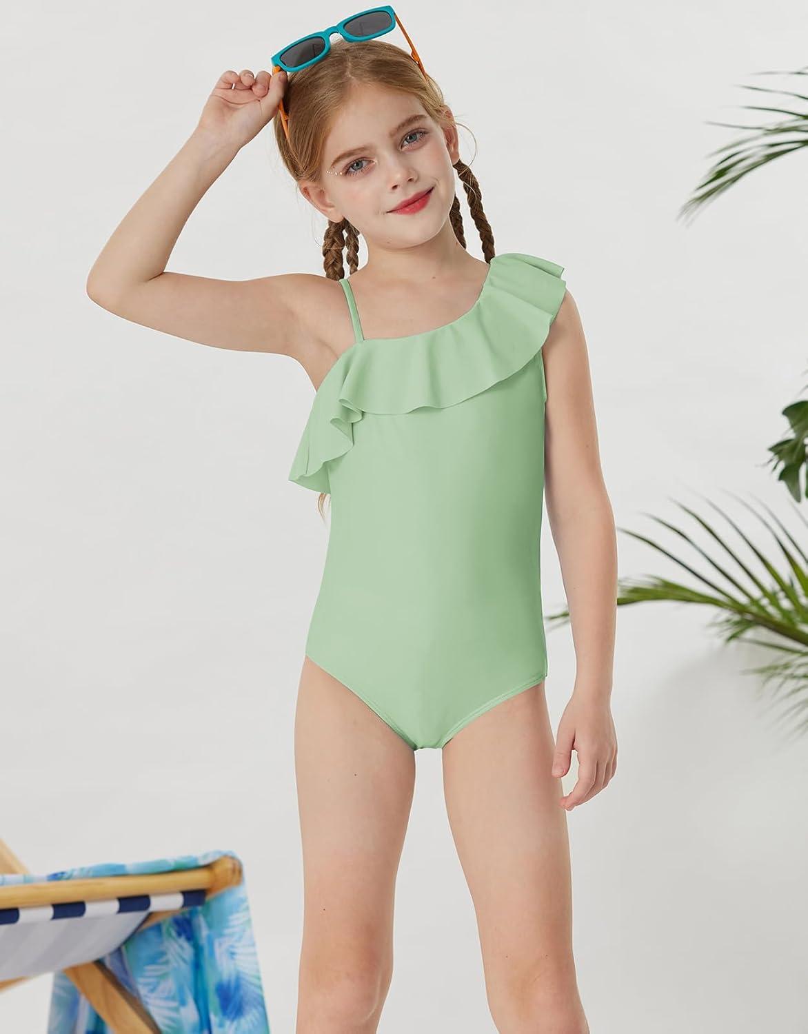 imageGRACE KARIN Girls One Piece Swimsuits with Mesh Skirt Bathing Suit Swimwear 614YGreen