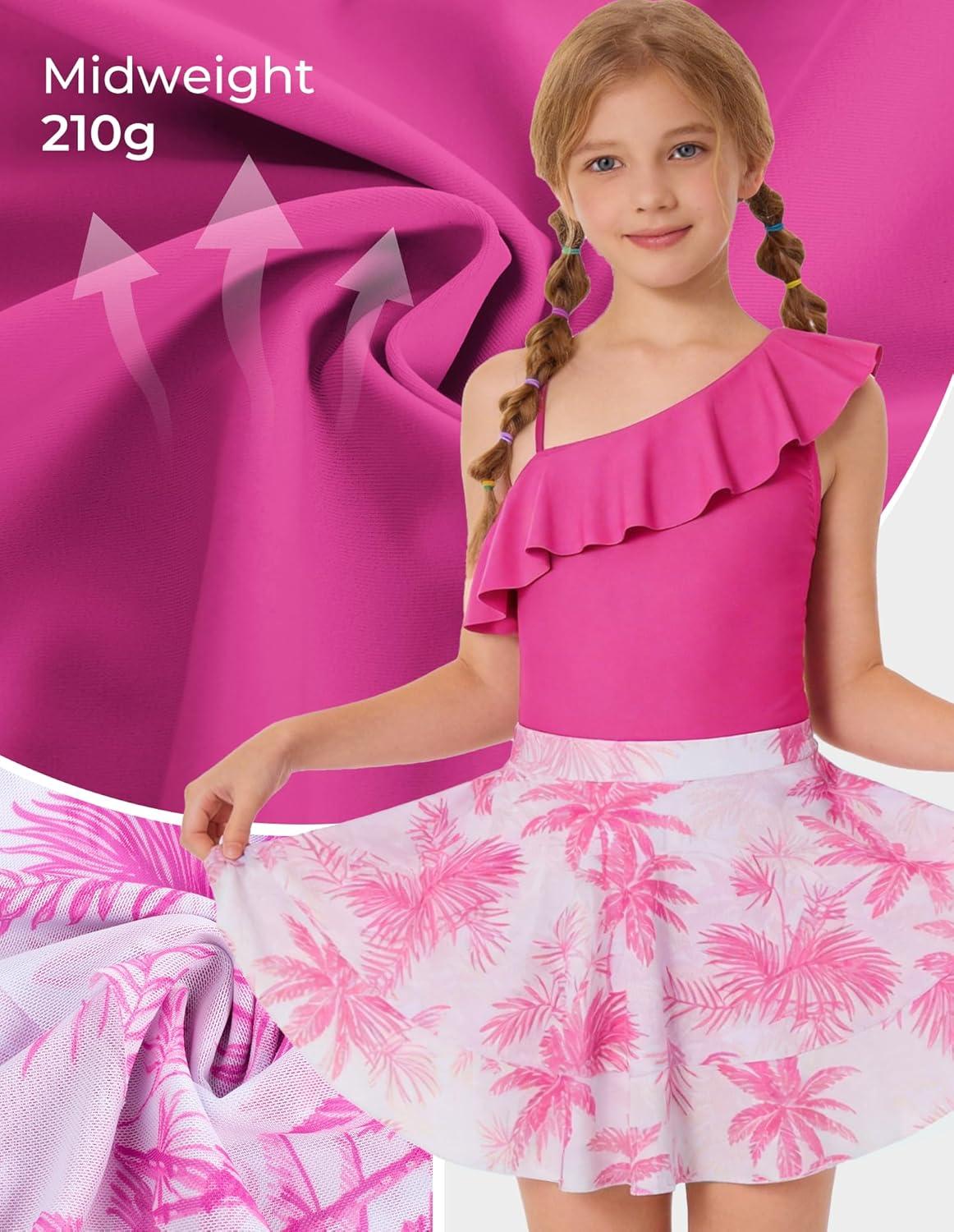 imageGRACE KARIN Girls One Piece Swimsuits with Mesh Skirt Bathing Suit Swimwear 614YHot Pink Coconut Tree
