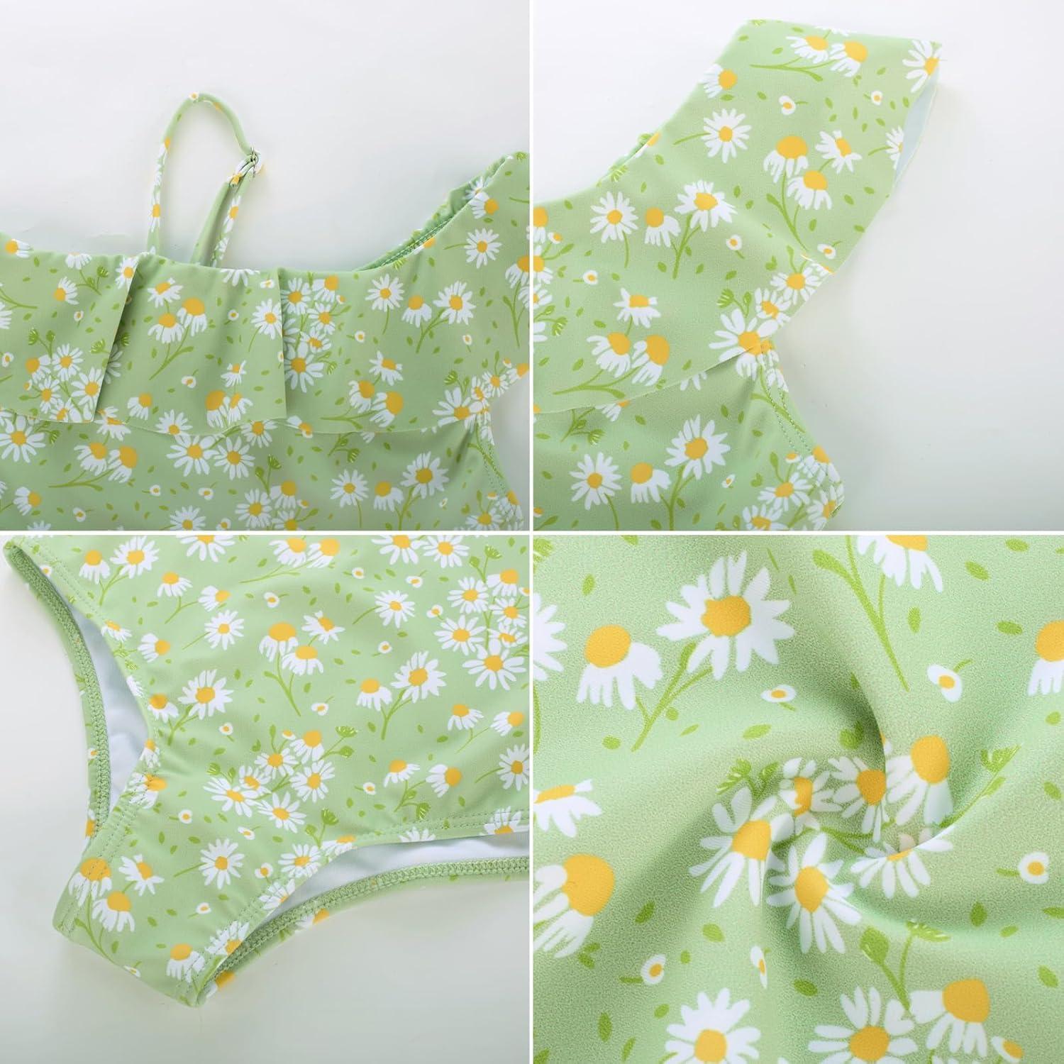 imageGRACE KARIN Girls One Piece Swimsuits with Mesh Skirt Bathing Suit Swimwear 614YLight Green Daisy