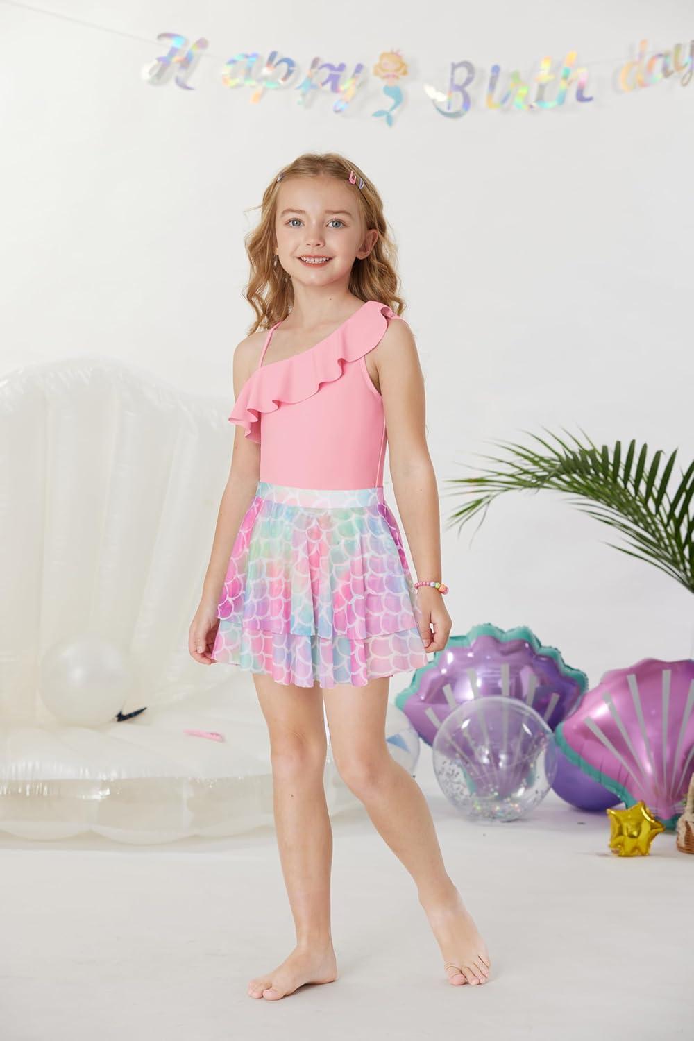 imageGRACE KARIN Girls One Piece Swimsuits with Mesh Skirt Bathing Suit Swimwear 614YLight Pink